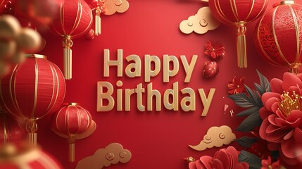 Naklejka premium Radiant Red Lanterns and Festive Decor for an Unforgettable Birthday Experience.Generative AI忘れられない誕生日体験のための輝く紅灯籠と祝祭的な装飾
