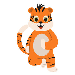 Cute Tiger Cartoon Character. Vector Illustration Isolated on White Background.