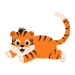 Cute Tiger Cartoon Character. Vector Illustration Isolated on White Background.
