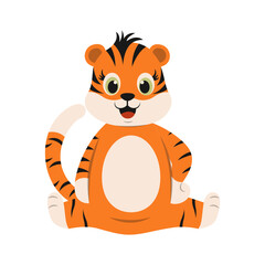 Cute Tiger Cartoon Character. Vector Illustration Isolated on White Background.