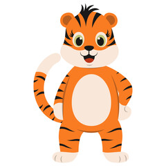 Cute Tiger Cartoon Character. Vector Illustration Isolated on White Background.