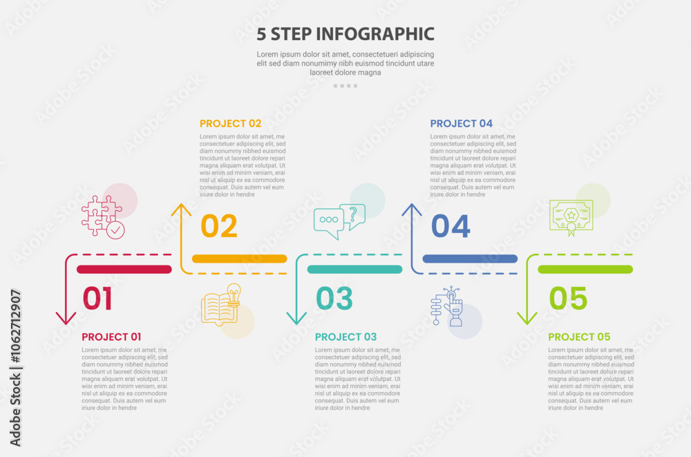 Wall mural 5 points template infographic outline style with 5 point step template with creative timeline up and