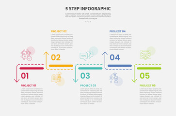 5 points template infographic outline style with 5 point step template with creative timeline up and down arrow on horizontal direction for slide presentation