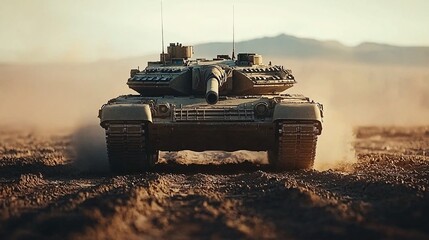 Fototapeta premium Explore the power of modern battle tanks in olive drab with heavy armor and dual exposure techniques