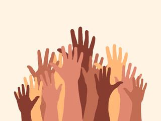 people raise their hands. vote their . charity.donations and solidarity. human right day symbol concept design decoration
