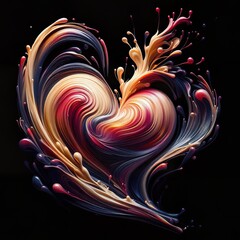 Obraz premium A vibrant and dynamic abstract heart made of swirling colorful fluid paint splashes, creating a stunning visual effect