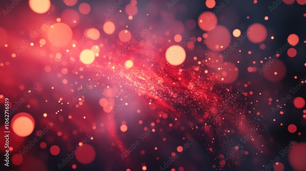 Wall mural abstract background with red and gold bokeh lights, glowing particles and galaxy like effect.