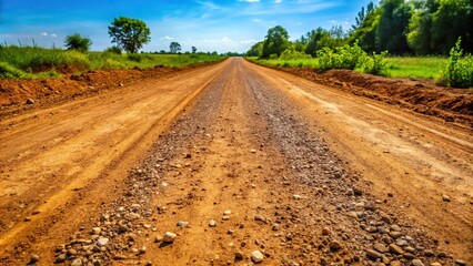Naklejka premium Dirt road with rough, uneven texture of compacted earth and loose gravel, rural, landscape features