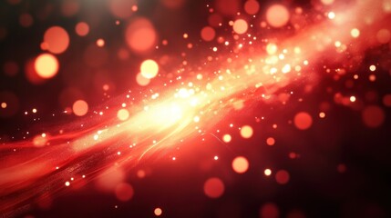 Obraz premium Abstract red and gold bokeh background with a glowing line in the center.