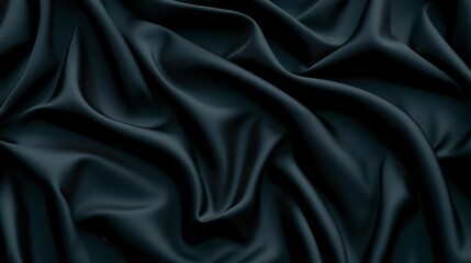 Fototapeta premium Elegant black silk fabric with gentle folds and smooth texture, creating a luxurious background.