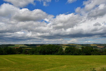 Fototapeta premium landschaftsaufnahme mit wiesen, feldern und bäumen