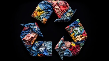 Recycle symbol fashioned from assorted garments. Generative AI image