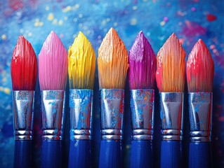 Creative Harmony in Brush Tips, vibrant paintbrush tips clustered together, showcasing artistic unity and inspiration in vivid detail