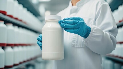 Obraz premium Farmer carefully inspecting and evaluating the of organic milk to ensure high levels of essential vitamins and nutrients in a lush scenic countryside field