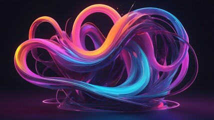 Glowing heart fractal wave design with light and energy effects on a black backdrop
