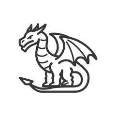 Fototapeta premium Line drawing of a dragon with wings spread
