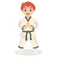 Taekwondo Children Character with Cute Pose Design. Isolated Vector Illustration.