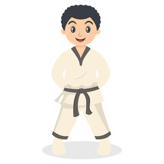 Taekwondo Children Character with Cute Pose Design. Isolated Vector Illustration.