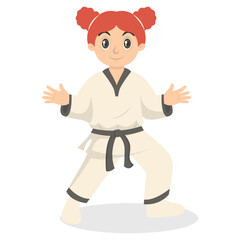 Taekwondo Children Character with Cute Pose Design. Isolated Vector Illustration.