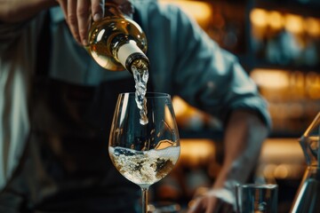 Close-Up of Hands Pouring White Wine into a Glass