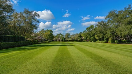 Obraz premium Lush Green Lawn Under Clear Blue Sky