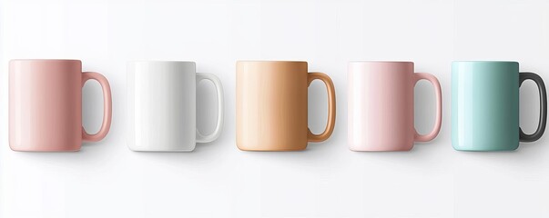 Stylish collection of various colored coffee mugs against a white background, showcasing contemporary design and aesthetic appeal.