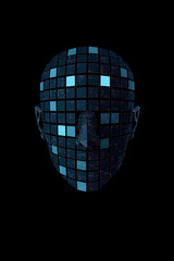 A digital representation of a human head in profile, composed of interconnected circuits and glowing data points, symbolizing artificial intelligence and technology.