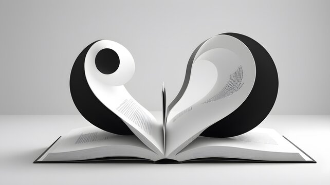 Open book with heart, book with heart, open book with pages: An open book with a heart-shaped page symbolizes love of learning and knowledge