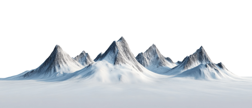 Landscape of snowy mountain peaks, isolated on transparent background