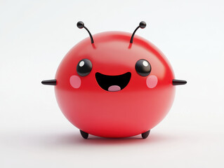 round 3D kawaii fat ladybug with happy smile, isolated on white background. This cheerful character brings joy and playfulness to any design
