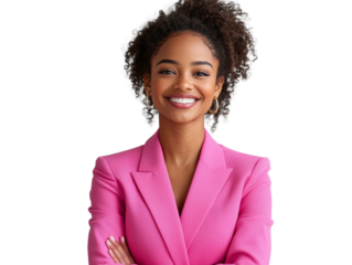 Smiling Businesswoman in Pink Suit. African American
