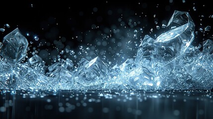 A dynamic splash of ice cubes creating a refreshing visual effect.