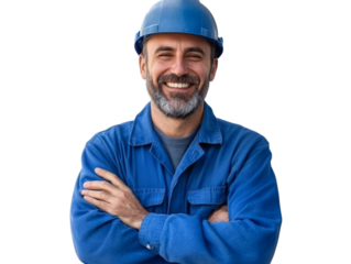 Smiling Engineer in Blue Uniform