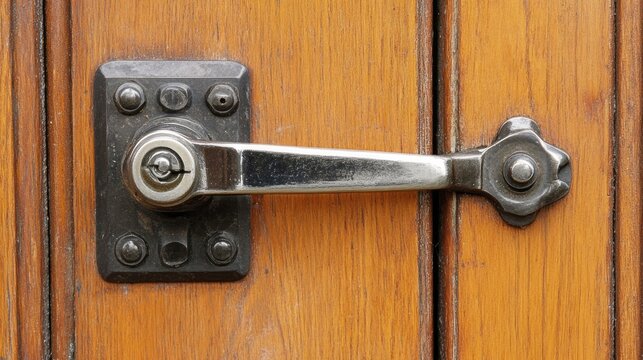 Vintage Door Handle on Wooden Door Background