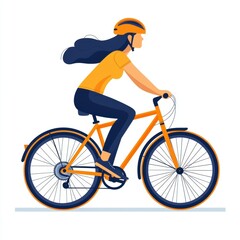 Naklejka premium woman riding a bicycle flat vector illustration isolated minimalist white background