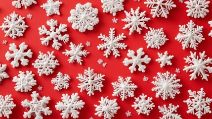 White snowflakes on a warm background.