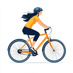 Fototapeta premium woman riding a bicycle flat vector illustration isolated minimalist white background
