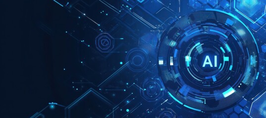 Obraz premium Digital Blue Background with AI Symbols.