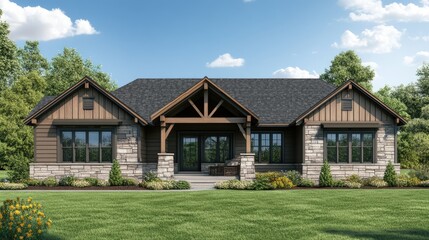 Modern Rustic Home Exterior with Green Landscape