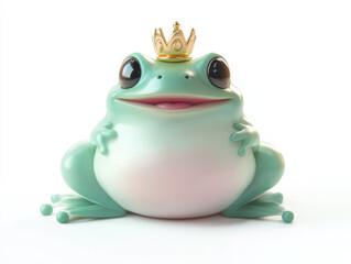 cute, chubby 3D kawaii frog with tiny crown, smiling joyfully, isolated on white background, radiating charm and whimsy