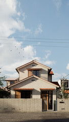 Charming Suburban House with Modern Japanese Influence and Red Roof in a Quiet Neighborhood