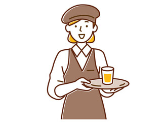 笑顔で接客するおしゃれなカフェの女性スタッフ