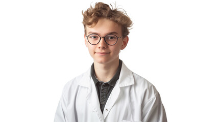 portrait of a young male scientist isolated on transparent background, doctor cut out 