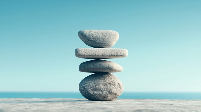 Create a high-quality image of a professional balance symbol using stacked stones for serenity and harmony