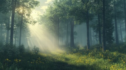 Obraz premium misty morning in the forest