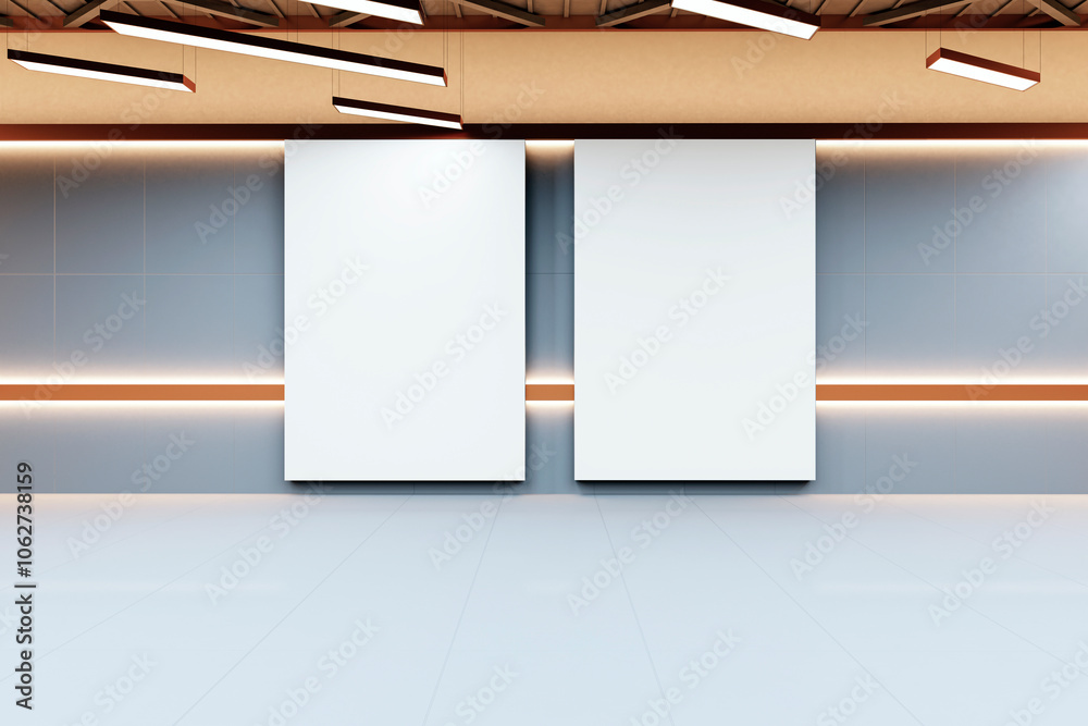 Aufkleber Modern Interior with Blank Canvas Display. 3D Rendering