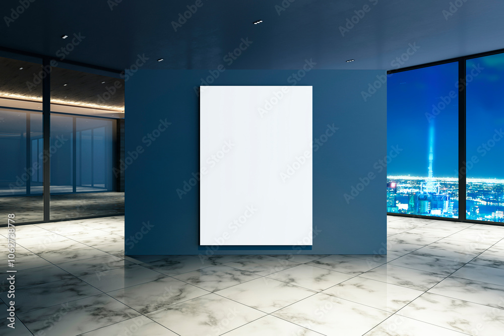 Poster modern interior with blank vertical canvas display. 3d rendering