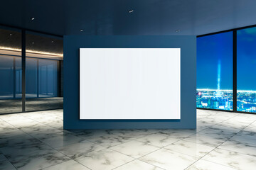 Modern Interior with Blank Display in Night City View. 3D Rendering