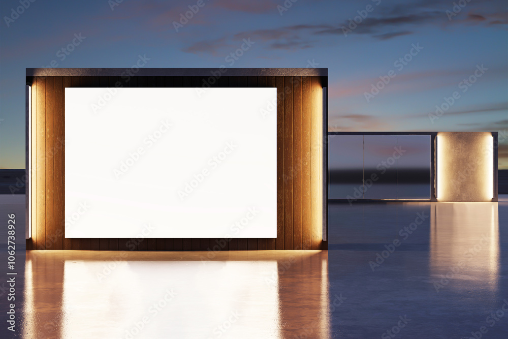 Poster outdoor backlit billboard mockup in modern setting. 3d rendering