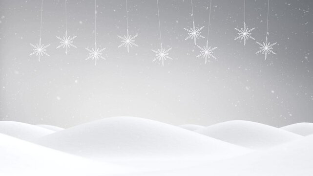 Snowy white layer hills with swinging snowflakes loop animation background.